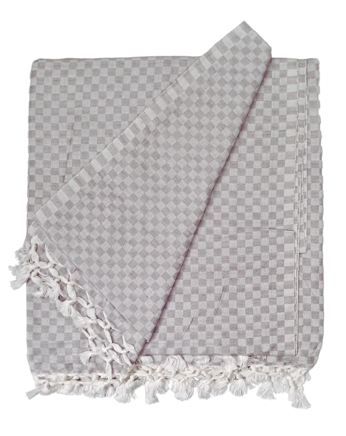 Bhagalpuri Chadar Small Checked 52x96 inch Grey - Image 2