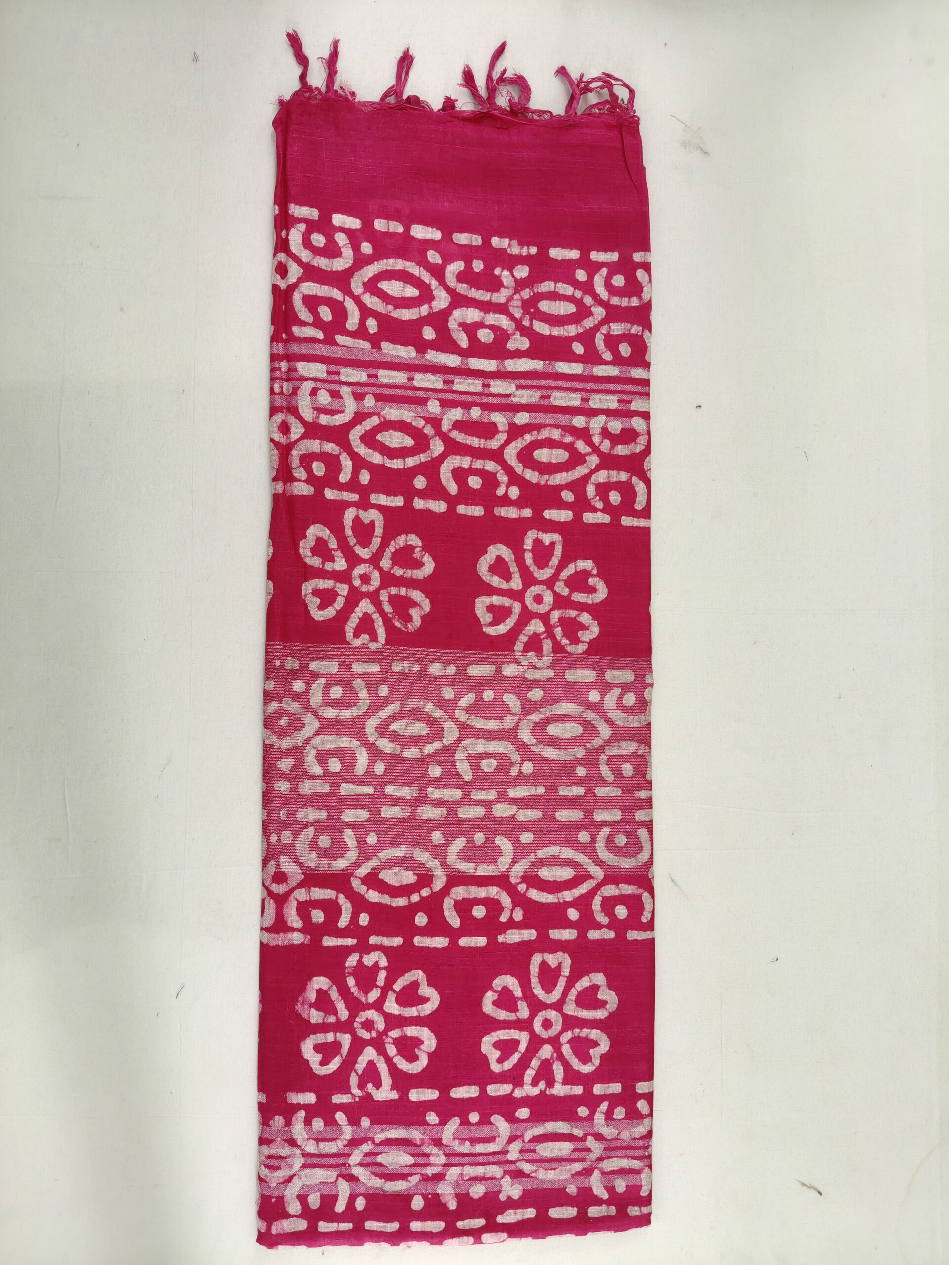 Pure Cotton Hand Block Batik Print Saree With Blouse Pcs-Hot Pink - Image 5