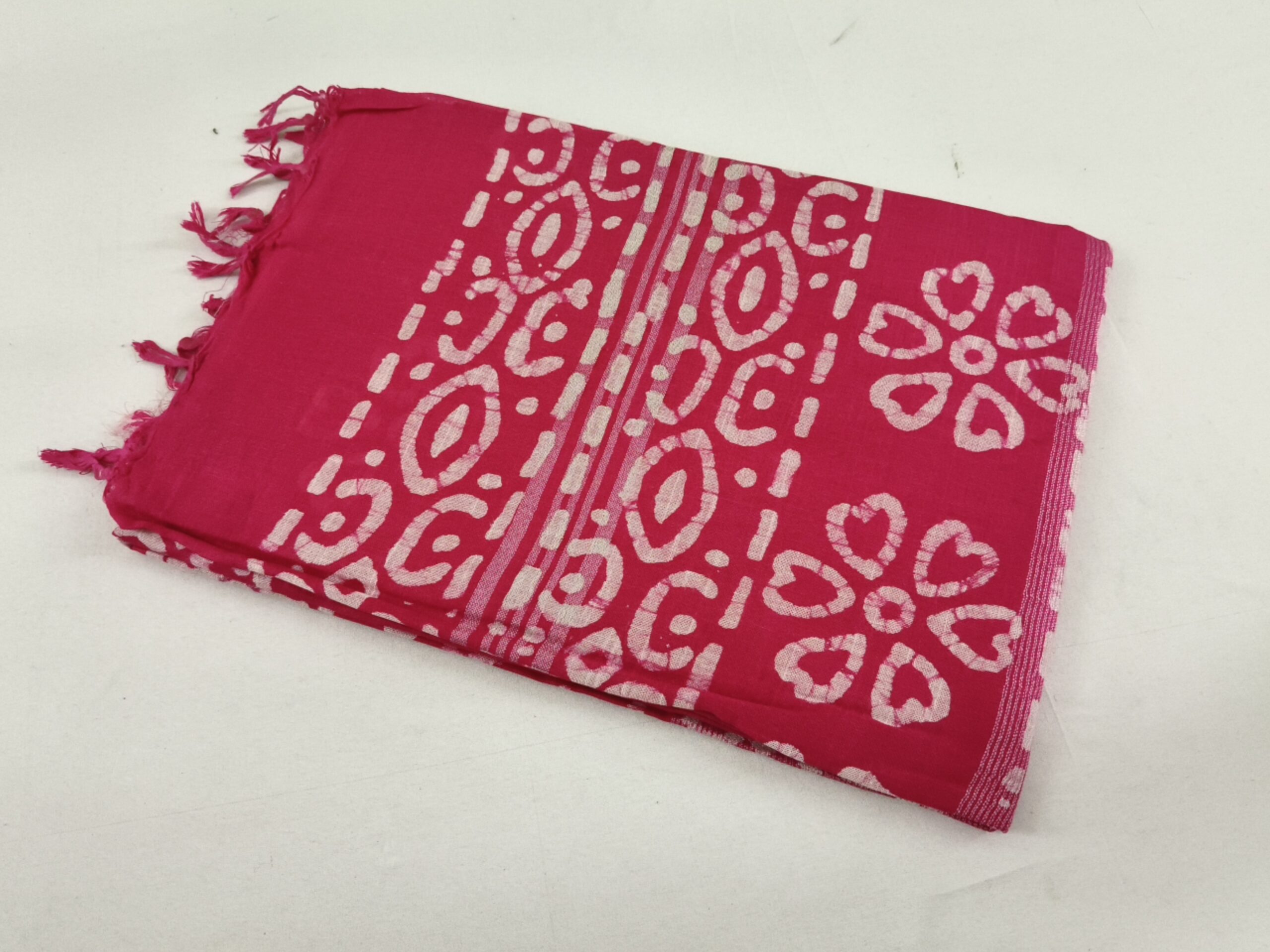 Pure Cotton Hand Block Batik Print Saree With Blouse Pcs-Hot Pink - Image 4