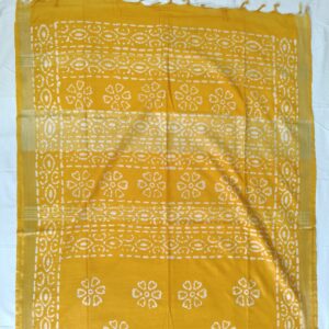 Pure Cotton Hand Block Batik Print Saree With Blouse Pcs-Yellow