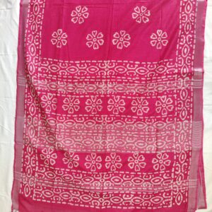 Pure Cotton Hand Block Batik Print Saree With Blouse Pcs-Hot Pink