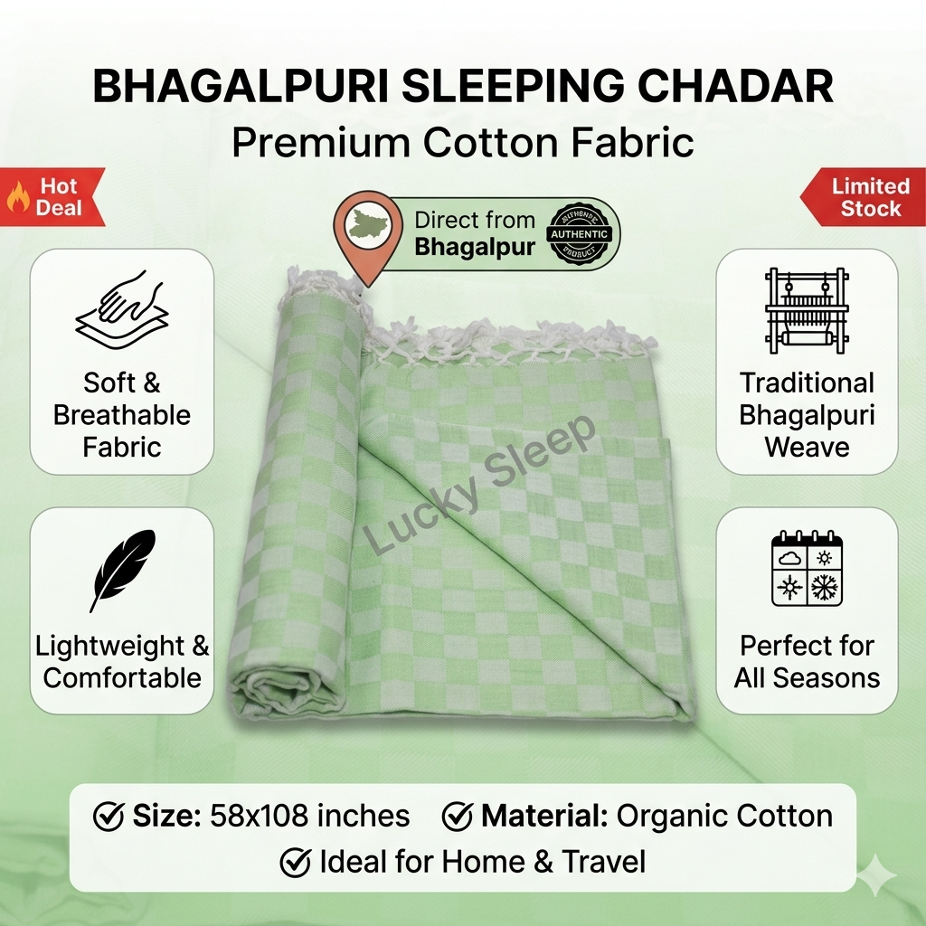 Lucky Sleep Bhagalpuri Chadar Chekered Large 58X108 inch Parrot Green
