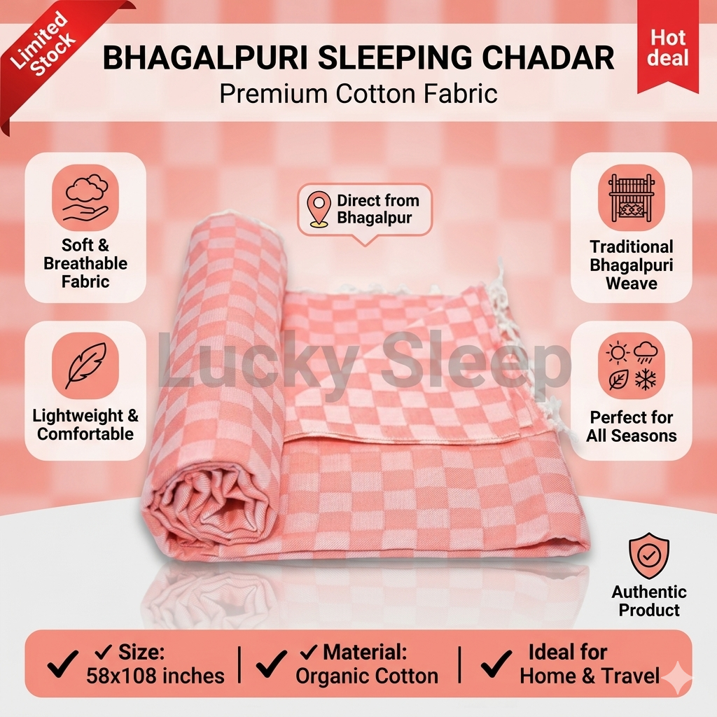 Lucky Sleep Bhagalpuri Chadar Chekered Large 58X108 inch Pastel Orange