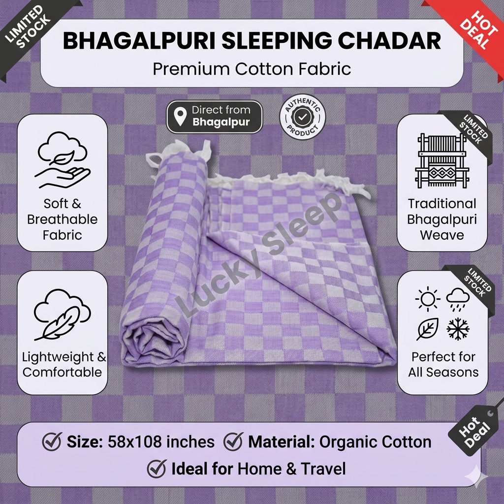 Lucky Sleep Bhagalpuri Chadar Chekered Large 58X108 inch Purple