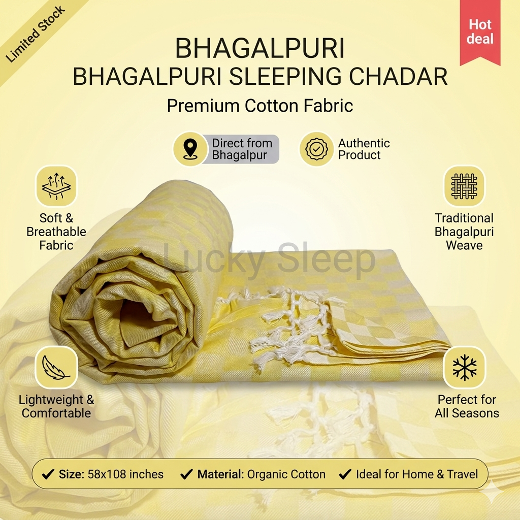 Lucky Sleep Bhagalpuri Chadar Chekered Large 58X108 inch Yellow