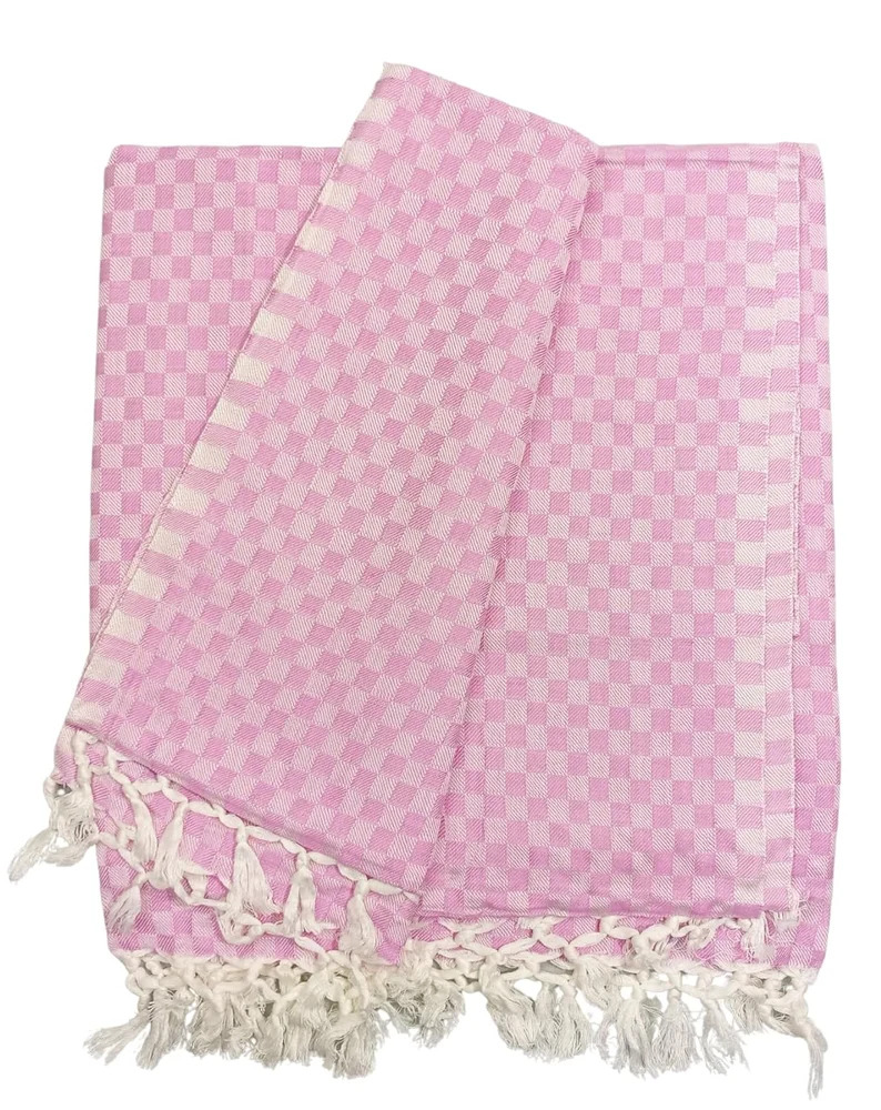 Bhagalpuri Chadar Small Checked 52x96 inch Pink - Image 2