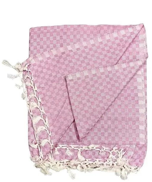 Bhagalpuri Chadar Small Checked 52x96 inch Pink - Image 3