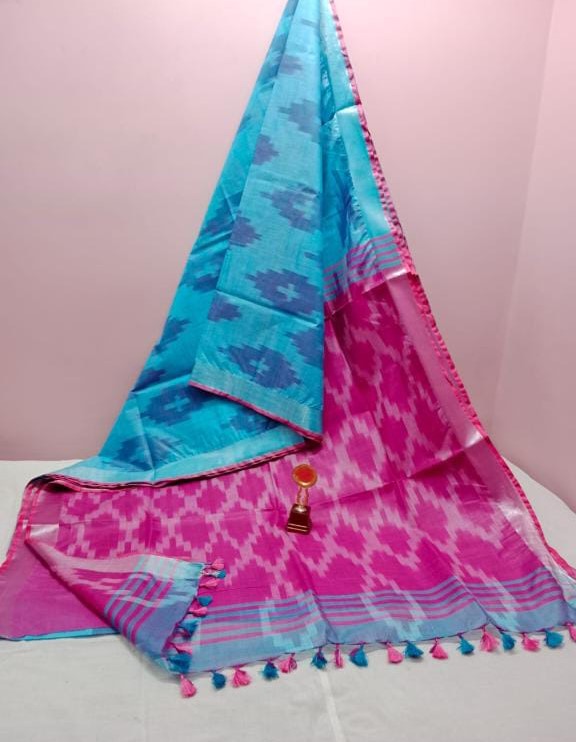 Bhagalpuri Handloom Pure Cotton Ikkat Saree for Women
