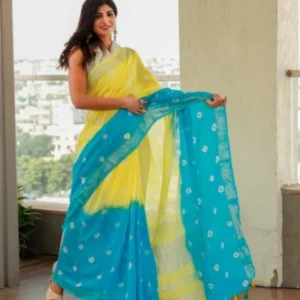 Bhagalpuri Cotton Slub Shibori Saree With Running Blouse