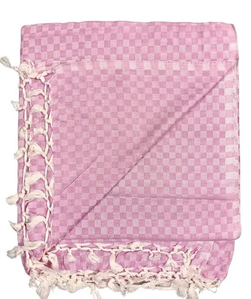 Bhagalpuri Chadar Small Checked 52x96 inch Pink - Image 4