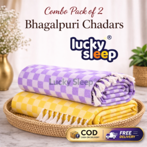Lucky Sleep Bhagalpuri Chadar Chekered 52X96 inch Combo Pack Yellow & Purple