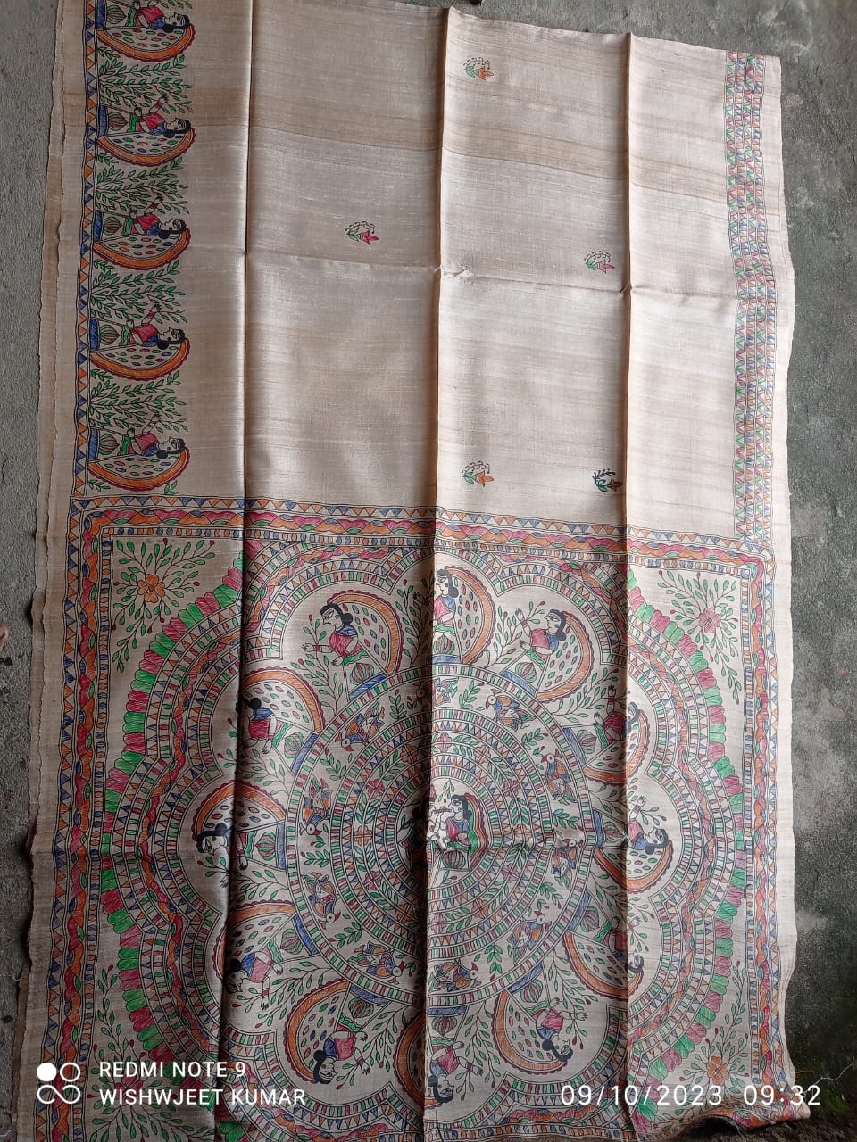 Pure Desi Tussar silk saree with Madhubani hand-painted border