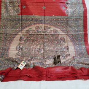 Handloom Tussar Ghicha Silk Saree with Traditional Screen Prints
