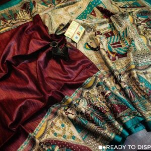 Handloom Tussar Ghicha Silk Saree with Traditional Screen Prints