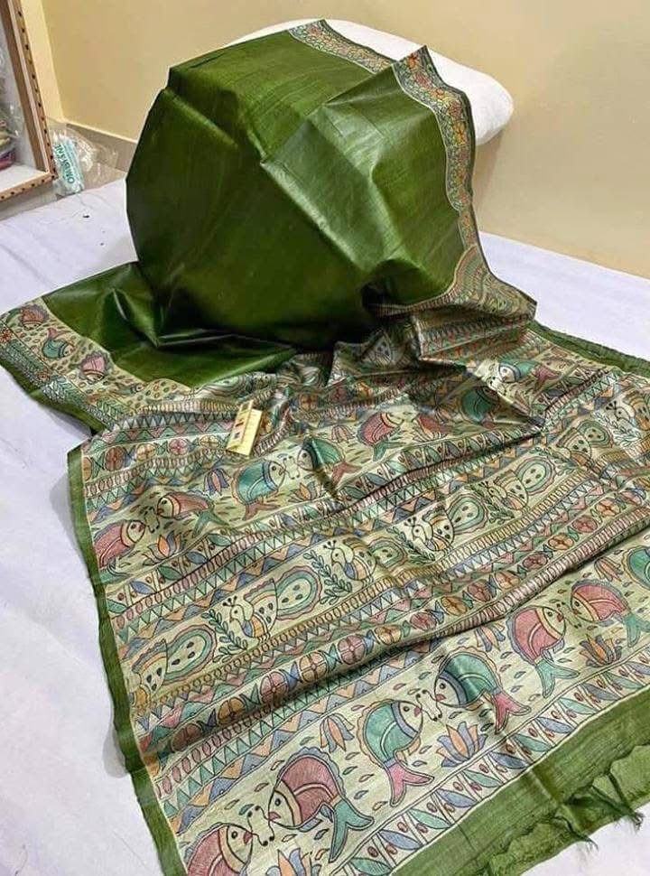 Pure-Desi-Tussar-silk-handloom-saree-with-Madhubani-hand-painted-anchal-and-border
