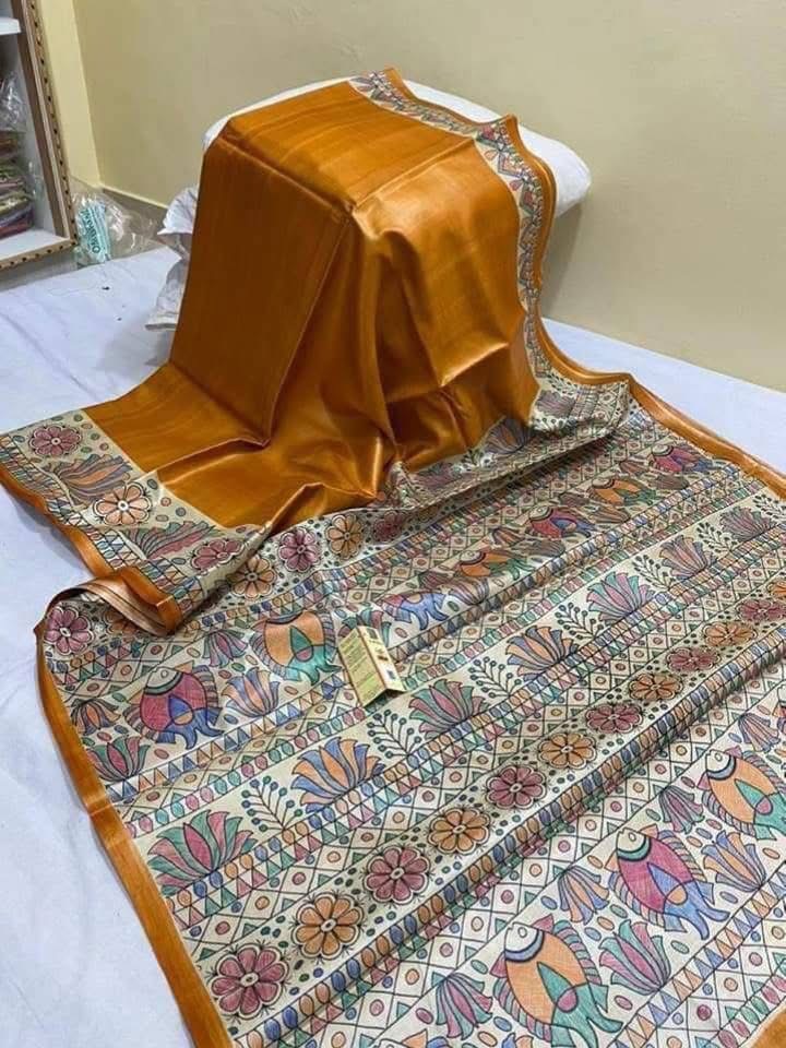 Pure-Desi-Tussar-silk-handloom-saree-with-Madhubani-hand-painted-anchal-and-border