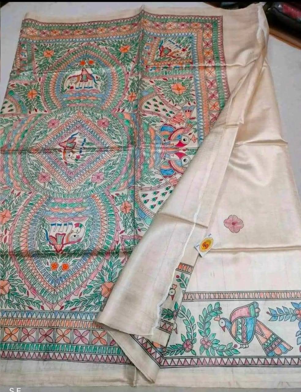 Pure-Desi-Tussar-silk-handloom-saree-with-Madhubani-hand-painted-anchal-and-border