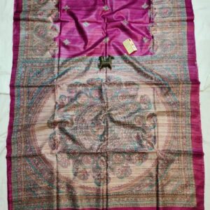 Handloom Tussar Ghicha Silk Saree with Traditional Screen Prints