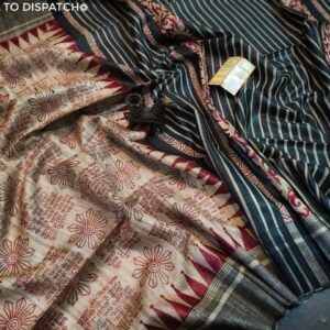 Handloom Tussar Ghicha Silk Saree with Traditional Screen Prints