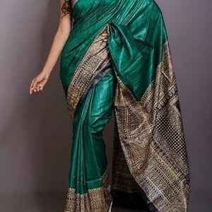 Handloom Tussar Ghicha Silk Saree with Traditional Screen Prints