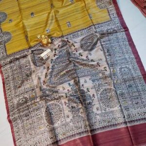 Handloom Tussar Ghicha Silk Saree with Traditional Screen Prints