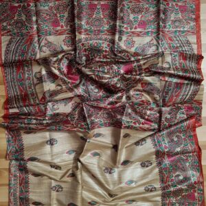 Handloom Tussar Ghicha Silk Saree with Traditional Screen Prints