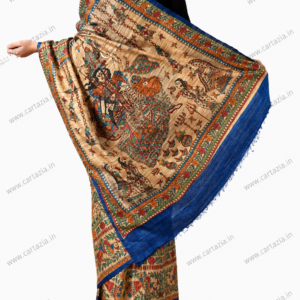 Home 33 Pure Tussar Ghicha Silk Saree with Half Body Handpainted Madhubani Art 015